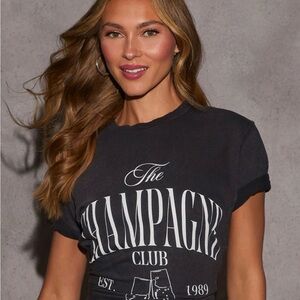 The Champagne Club Vintage Washed  Black Graphic Tee NWT
